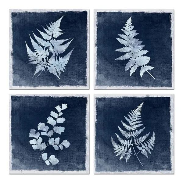 Navy_Blue_Navy_Blue_Plant_Pictures_Wall_Art_Bathroom_Decor_Fern_Painting_Canvas_Prints_Botanical_Wall_Art_Framed_Living_Room_Kitchen_Dining_Room_Decor_12_X_12_Inch_X_4_Panels