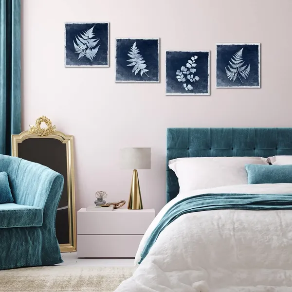 Navy_Blue_Navy_Blue_Plant_Pictures_Wall_Art_Bathroom_Decor_Fern_Painting_Canvas_Prints_Botanical_Wall_Art_Framed_Living_Room_Kitchen_Dining_Room_Decor_12_X_12_Inch_X_4_Panels
