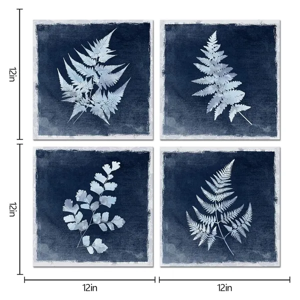 Navy_Blue_Navy_Blue_Plant_Pictures_Wall_Art_Bathroom_Decor_Fern_Painting_Canvas_Prints_Botanical_Wall_Art_Framed_Living_Room_Kitchen_Dining_Room_Decor_12_X_12_Inch_X_4_Panels