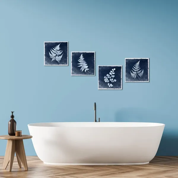 Navy_Blue_Navy_Blue_Plant_Pictures_Wall_Art_Bathroom_Decor_Fern_Painting_Canvas_Prints_Botanical_Wall_Art_Framed_Living_Room_Kitchen_Dining_Room_Decor_12_X_12_Inch_X_4_Panels