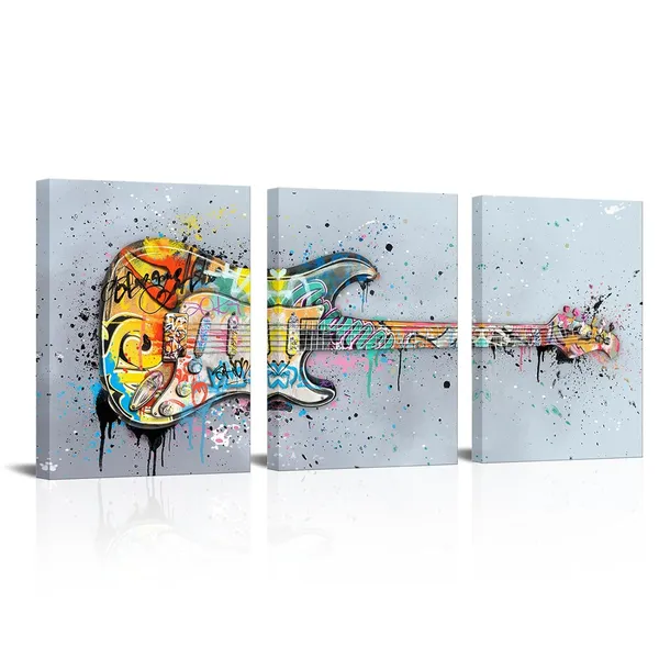 Grey_Music_Wall_Art_Guitar_Painting_Canvas_Prints_Music_Wall_Decor_Framed_Artwork_|_For_Music_Studio_Decor_(12Inchx16Inchx3Pieces)