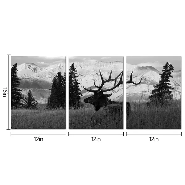 Multicolor_Canvas_Print_Black_And_White_Elk_Canvas_Wall_Art_Elk_Art_Picture_Animal_In_|_Forest_Nature_Landscape_Painting_Hunting_Theme_Decor_Framed_Ready_To_Hang