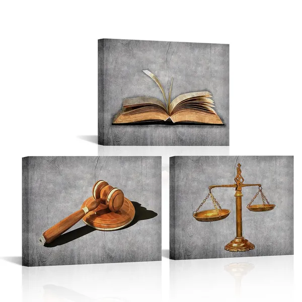 Gray_Scales_Of_Justice_Legal_Pictures_Lawyer_Office_Decor_Law_Themed_Painting_Canvas_Giclee_Printings_Stretched_Framed_Easy_To_Hang_(12"X16"X3_Panels_(B&W))