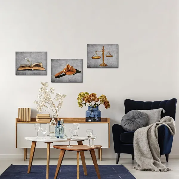 Gray_Scales_Of_Justice_Legal_Pictures_Lawyer_Office_Decor_Law_Themed_Painting_Canvas_Giclee_Printings_Stretched_Framed_Easy_To_Hang_(12"X16"X3_Panels_(B&W))