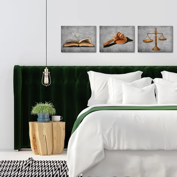 Gray_Scales_Of_Justice_Legal_Pictures_Lawyer_Office_Decor_Law_Themed_Painting_Canvas_Giclee_Printings_Stretched_Framed_Easy_To_Hang_(12"X16"X3_Panels_(B&W))