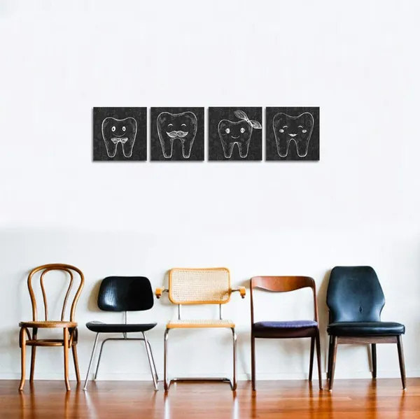 White_&__Black_Dental_Clinic_Wall_Decor_Teeth_Family_Black_And_White_Tooth_Painting_Canvas_Prints_Dentist_Office_Decoration_Gift_Gallery_Wrap_Ready_To_Hang_12"X12"X4_Panels
