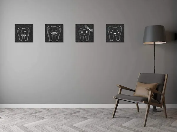 White_&__Black_Dental_Clinic_Wall_Decor_Teeth_Family_Black_And_White_Tooth_Painting_Canvas_Prints_Dentist_Office_Decoration_Gift_Gallery_Wrap_Ready_To_Hang_12"X12"X4_Panels