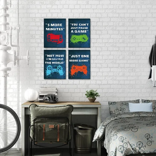 Blue_Video_Game_Gaming_Poster_Quote_Picture_Canvas_Wall_Art_Prints_Teen_Boys_Kids_Bedroom_Gamer_Playroom_Living_Room_Wall_Decor_12"X16"X4_Panels