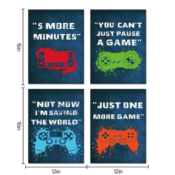 Blue_Video_Game_Gaming_Poster_Quote_Picture_Canvas_Wall_Art_Prints_Teen_Boys_Kids_Bedroom_Gamer_Playroom_Living_Room_Wall_Decor_12"X16"X4_Panels