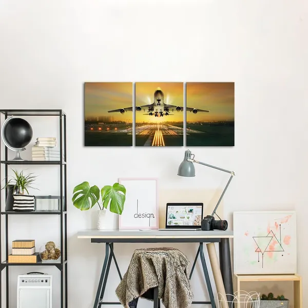 Yellow_Airplane_Art_Wall_Decor_Aviation_Decor_Pictures_Framed_Artwork_Boys_Bedroom_Decor_12X16Inch_X_3Pieces