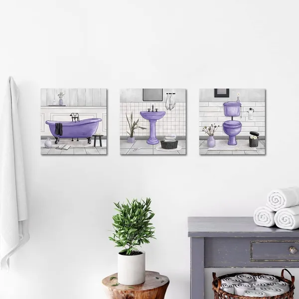 Purple_Bathroom_Wall_Art_Bath_Tub_Painting_Picture_Bathroom_Wall_Decor_Framed_Ready_To_Hang_12X12Inchx3_Purple