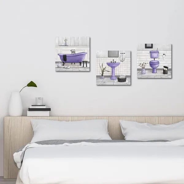 Purple_Bathroom_Wall_Art_Bath_Tub_Painting_Picture_Bathroom_Wall_Decor_Framed_Ready_To_Hang_12X12Inchx3_Purple