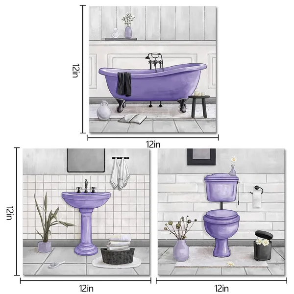 Purple_Bathroom_Wall_Art_Bath_Tub_Painting_Picture_Bathroom_Wall_Decor_Framed_Ready_To_Hang_12X12Inchx3_Purple