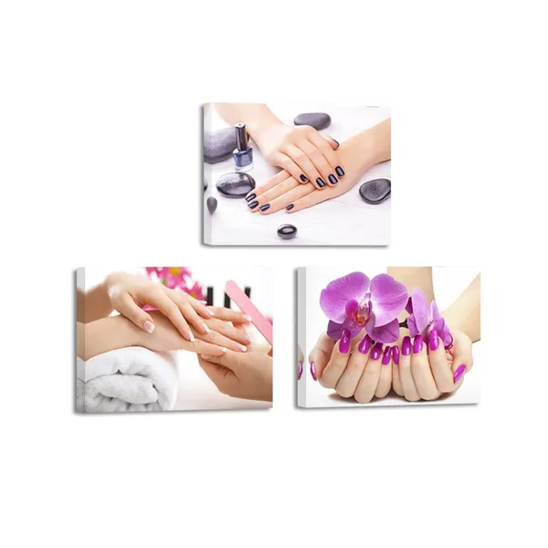 Multicolor_Canvas_Prints_Manicure_Nail-Painting_With_Orchid_Flower_Canvas_Prints_Framed_Beauty_Salon_Decor_12"X16"X3_Panels