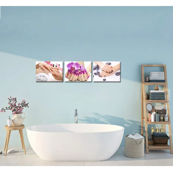 Multicolor_Canvas_Prints_Manicure_Nail-Painting_With_Orchid_Flower_Canvas_Prints_Framed_Beauty_Salon_Decor_12"X16"X3_Panels