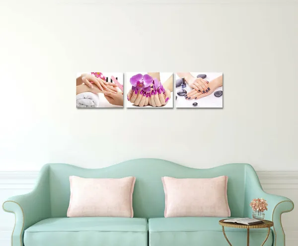 Multicolor_Canvas_Prints_Manicure_Nail-Painting_With_Orchid_Flower_Canvas_Prints_Framed_Beauty_Salon_Decor_12"X16"X3_Panels