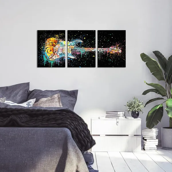 Black_Music_Room_Decor_Graffiti_Wall_Art_Guitar_Painting_Music_Wall_Art_Framed_Canvas_Artwork_|_For_Walls_12Inchx16Inchx3Piece_(Black,_Horizontal)
