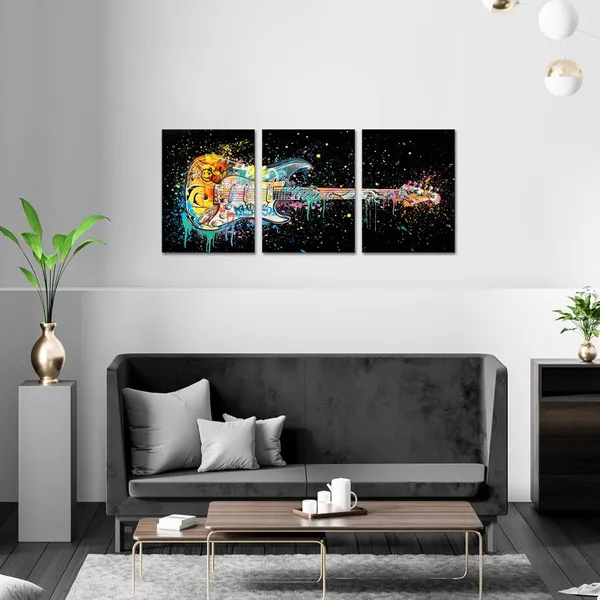 Black_Music_Room_Decor_Graffiti_Wall_Art_Guitar_Painting_Music_Wall_Art_Framed_Canvas_Artwork_|_For_Walls_12Inchx16Inchx3Piece_(Black,_Horizontal)