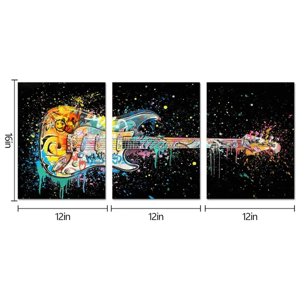 Black_Music_Room_Decor_Graffiti_Wall_Art_Guitar_Painting_Music_Wall_Art_Framed_Canvas_Artwork_|_For_Walls_12Inchx16Inchx3Piece_(Black,_Horizontal)