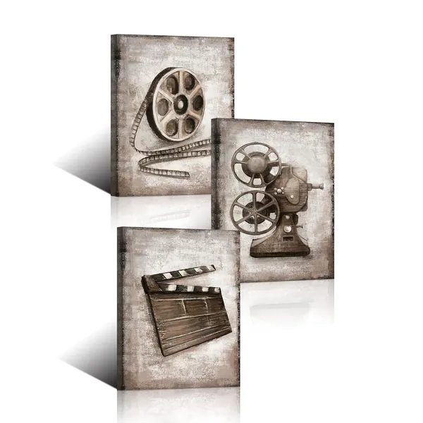 Yellow_Grey_Wall_Decor_Movie_Theater_Home_Cinema_Movie_Room_Media_Room_Decor_Canvas_Art_Print_Gallery_Wrap_(12"X16"X3_Panels)