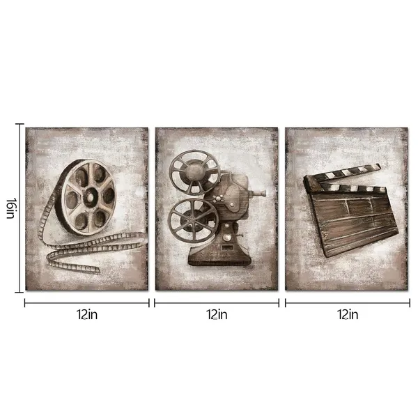 Yellow_Grey_Wall_Decor_Movie_Theater_Home_Cinema_Movie_Room_Media_Room_Decor_Canvas_Art_Print_Gallery_Wrap_(12"X16"X3_Panels)