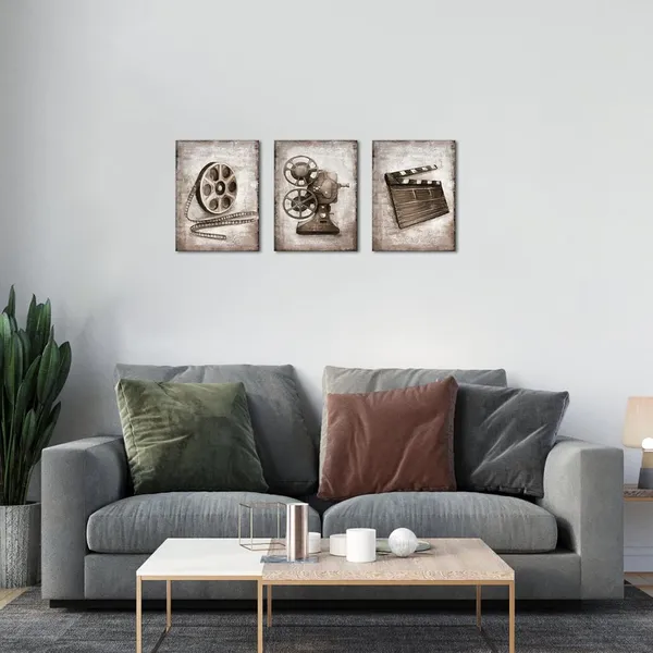 Yellow_Grey_Wall_Decor_Movie_Theater_Home_Cinema_Movie_Room_Media_Room_Decor_Canvas_Art_Print_Gallery_Wrap_(12"X16"X3_Panels)