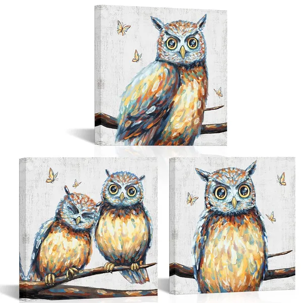 Grey_Farmhouse_Wall_Decor_Owl_Wall_Art_Farm_Animal_Picture_Framed_Canvas_Print_12X12Inchx3Pieces