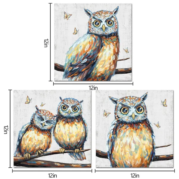 Grey_Farmhouse_Wall_Decor_Owl_Wall_Art_Farm_Animal_Picture_Framed_Canvas_Print_12X12Inchx3Pieces