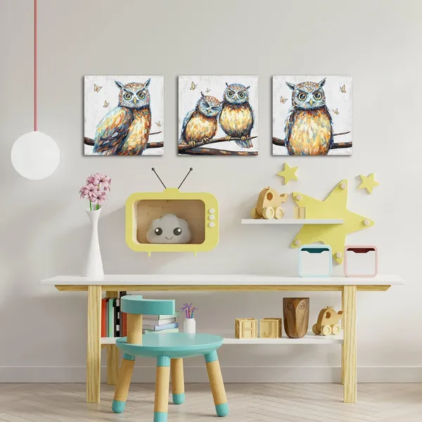 Grey_Farmhouse_Wall_Decor_Owl_Wall_Art_Farm_Animal_Picture_Framed_Canvas_Print_12X12Inchx3Pieces