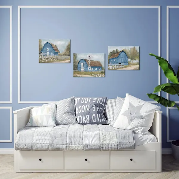 Blue_Farmhouse_Wall_Art_Country_Barn_Painting_Picture_Farmhouse_Wall_Decor_Framed_Ready_To_Hang_12X16Inchx3_(Blue)