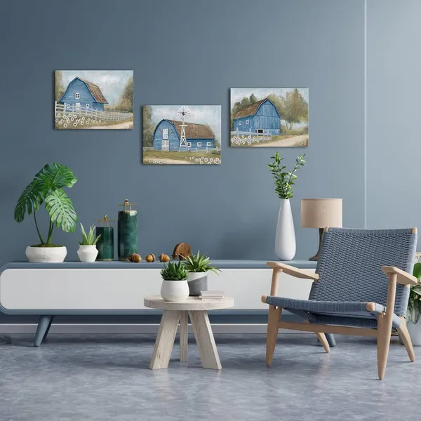 Blue_Farmhouse_Wall_Art_Country_Barn_Painting_Picture_Farmhouse_Wall_Decor_Framed_Ready_To_Hang_12X16Inchx3_(Blue)