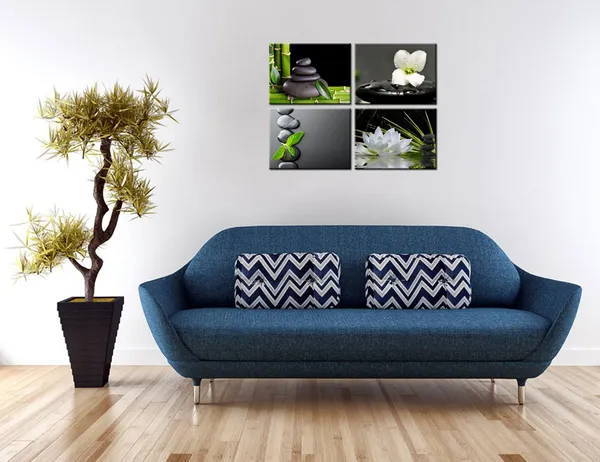 Green_And_Gray_Wall_Decor_-_4_Panels_Black_Zen_Stone_Poster_Canvas_Wall_Art_Prints_White_Orchid_And_Lotus_Painting_Modern_Printed_Green_Bamboo_Picture_Framed_Giclee_Artwork_Contemporary_Home_Decor