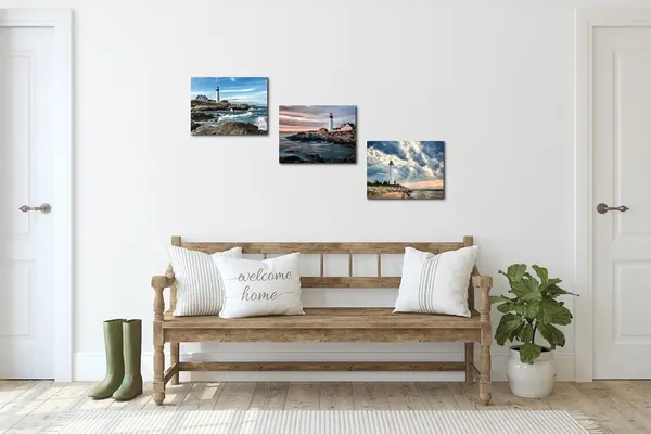 Multicolor_Lighthouse_Painting_Canvas_Prints_Ocean_Landscape_Coastal_Beach_View_Modern_Artwork_Home_Office_Bedroom_Bathroom_Decor_12"X16"X3_Panels
