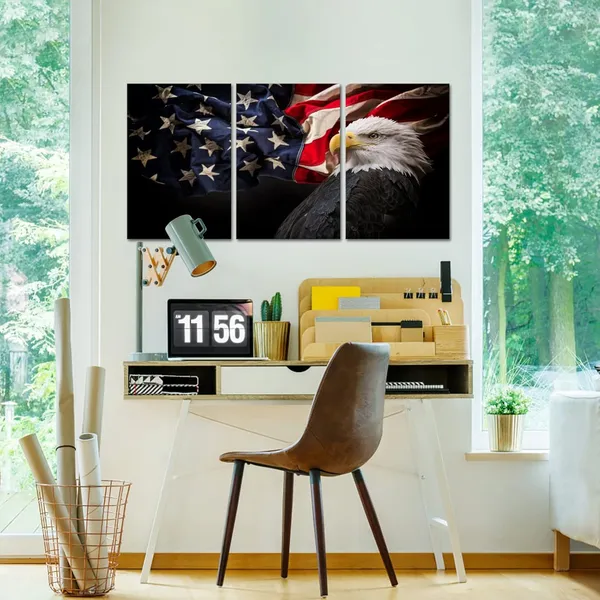 Multicolor_American_Flag_With_Bald_Eagle_Hawk_Canvas_Painting_Patriotic_Theme_Decor_Pictures_Prints_Framed_Artwork_Living_Room_Office_Wall_Decor_16X24_X3_Panels