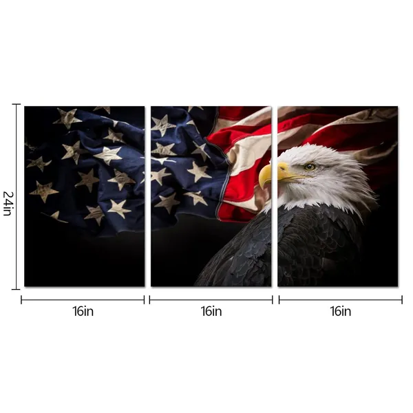 Multicolor_American_Flag_With_Bald_Eagle_Hawk_Canvas_Painting_Patriotic_Theme_Decor_Pictures_Prints_Framed_Artwork_Living_Room_Office_Wall_Decor_16X24_X3_Panels