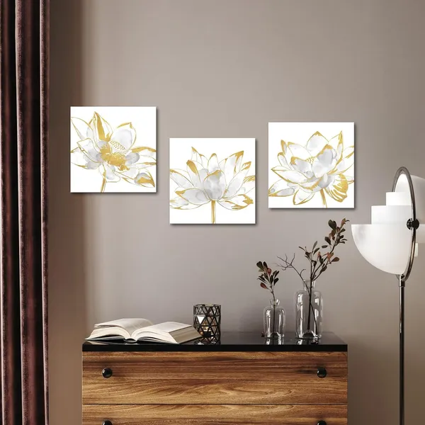 Gold_And_Grey_Gold_Grey_Lotus_Flower_Decor_Picture_Bathroom_Wall_Decor,_Framed_Artwork_12X12Inchx3Pieces