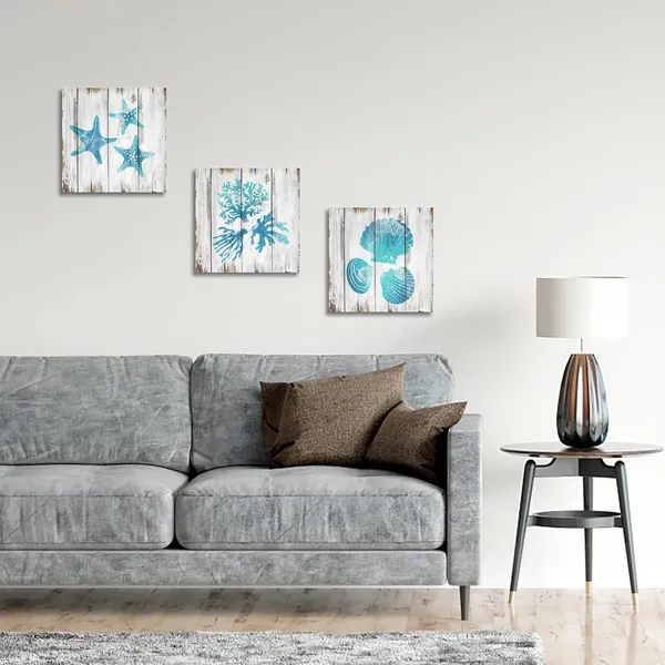 Teal_Wall_Decor_Teal_Blue_Bathroom_Wall_Decor_Seashell_Coral_Starfish_Decor_Painting_Ocean_Sea_Pictures_Art_Print_On_Canvas_Stretched_And_Framed_Ready_To_Hang_(12X12Inchx3Pieces)