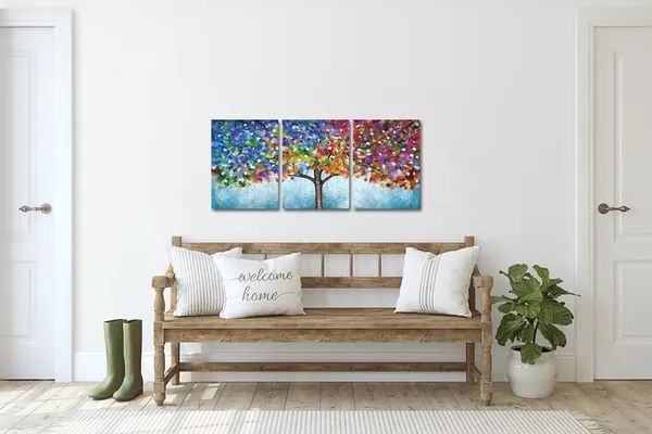 Teal_Tree_Wall_Art_3Pcs_Abstract_Colorful_Blooming_Tree_Painting_Framed_Canvas_Artwork_Living_Room_Bedroom_Home_Wall_Decor_12"X16"X3Pcs