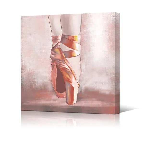 Multicolor_Dancer_Wall_Art_Ballerina_Pink_Ballet_Shoes_Painting_Picture_Canvas_Prints_Modern_Framed_Artwork_Ready_To_Hang_24"X24"