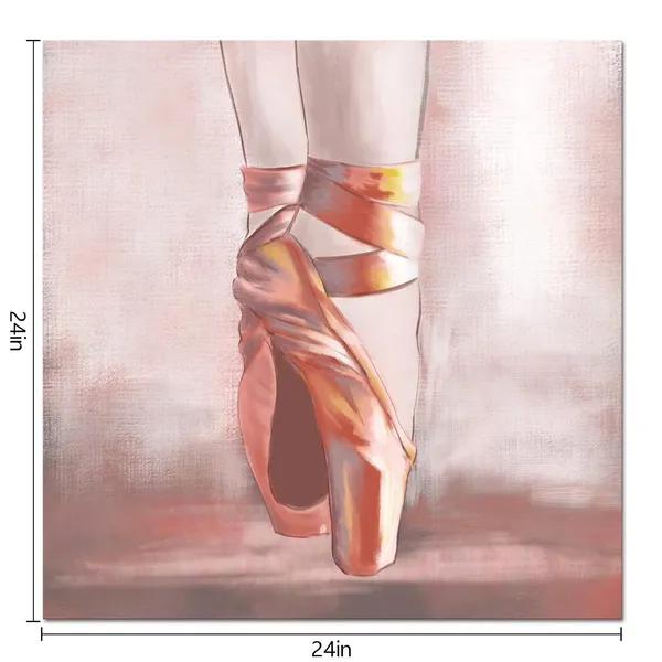 Multicolor_Dancer_Wall_Art_Ballerina_Pink_Ballet_Shoes_Painting_Picture_Canvas_Prints_Modern_Framed_Artwork_Ready_To_Hang_24"X24"