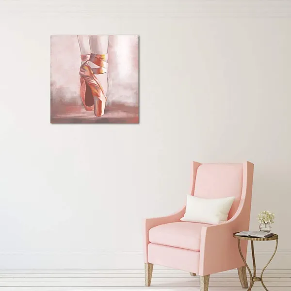 Multicolor_Dancer_Wall_Art_Ballerina_Pink_Ballet_Shoes_Painting_Picture_Canvas_Prints_Modern_Framed_Artwork_Ready_To_Hang_24"X24"