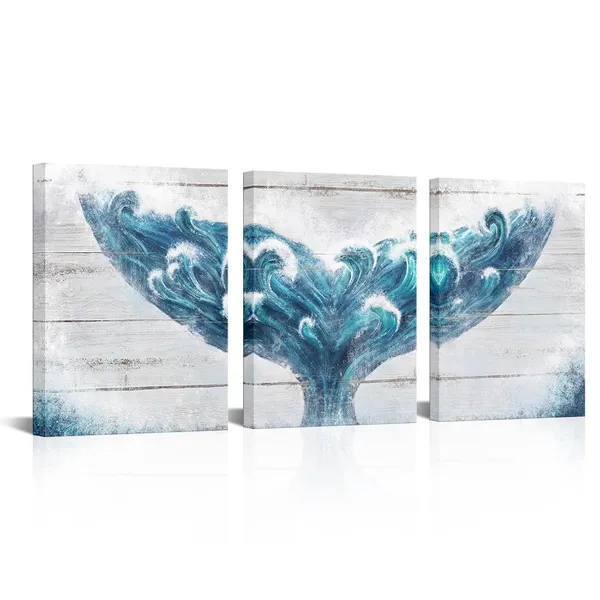 Blue_Mermaid_Decor_|_For_Girls_Room_Blue_Fish_Tail_Painting_Nautical_Bathroom_Decor_Framed_12X16Inchx3_Pieces