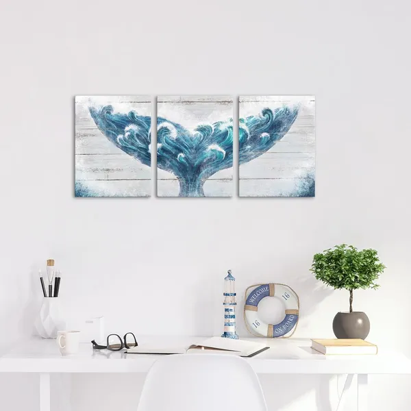 Blue_Mermaid_Decor_|_For_Girls_Room_Blue_Fish_Tail_Painting_Nautical_Bathroom_Decor_Framed_12X16Inchx3_Pieces