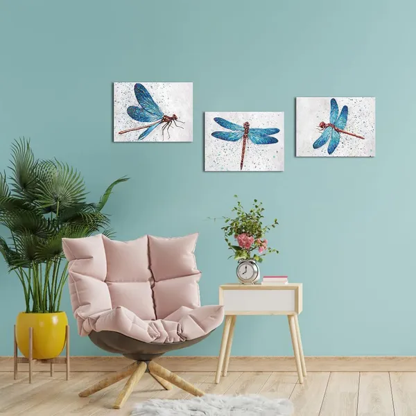 Grey_&_Blue_Dragonfly_Wall_Decor_Picture_Nature_Insect_Animal_Blue_Dragonfly_Canvas_Wall_Art_Framed_Artwork_Farmhouse_Kitchen_Living_Room_Decor_(Grey_&_Blue,_12X16Inchx3Piecs)