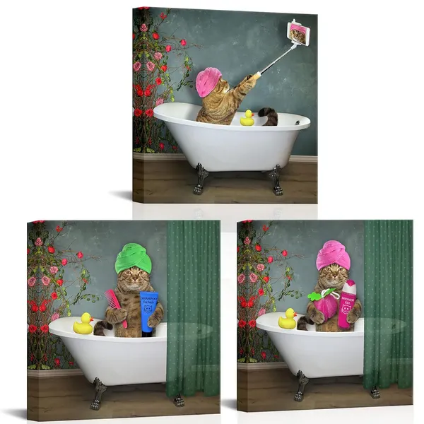 Multicolor_Canvas_Wall_Art_Animals_Funny_Kitten_Cat_Bathing_Bathroom_Decor_Artworks_Pictures_Art_Print_Modern_Home_Decorations_Stretched_And_Framed_Cat_Lover_Present