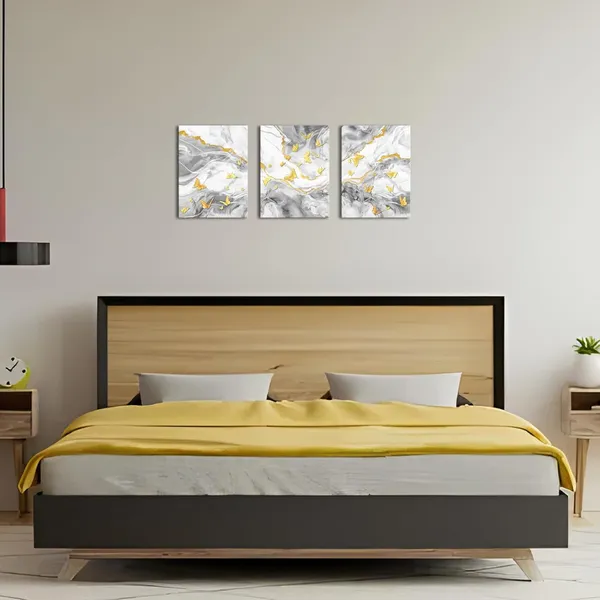 Light_Grey_Abstract_Canvas_Wall_Art_Grey_Marble_And_Gold_Butterfly_Wall_Art_Grey_Bathroom_Bedroom_Decor_Picture_Framed_Artwork_12"X16"X3_Pieces_(Light_Grey)