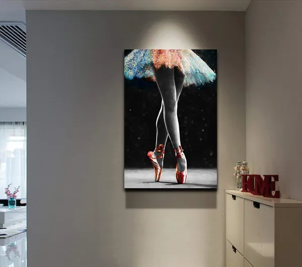 Multicolor_Dancing_Wall_Art_Ballet_Dancer_Ballerina_Girl_With_Colorful_Tutu_Painting_Modern_Picture_Prints_On_Canvas_Gallery_Wrapped_Framed_Ready_To_Hang_16"X24"_(Small)