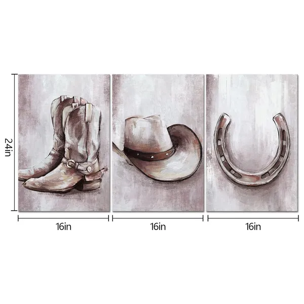 Brown_Canvas_Print_Cowboy_Wall_Art_Western_Decor_Picture_Rustic_Farmhouse_Wall_Decor_Framed_16X24Inchx3_Panels