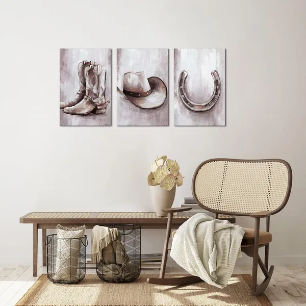 Brown_Canvas_Print_Cowboy_Wall_Art_Western_Decor_Picture_Rustic_Farmhouse_Wall_Decor_Framed_16X24Inchx3_Panels