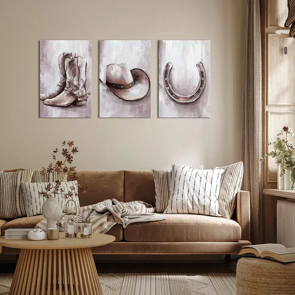 Brown_Canvas_Print_Cowboy_Wall_Art_Western_Decor_Picture_Rustic_Farmhouse_Wall_Decor_Framed_16X24Inchx3_Panels